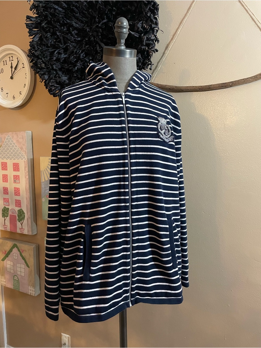 Ralph Lauren Navy & White Striped Hooded Zip Jacket